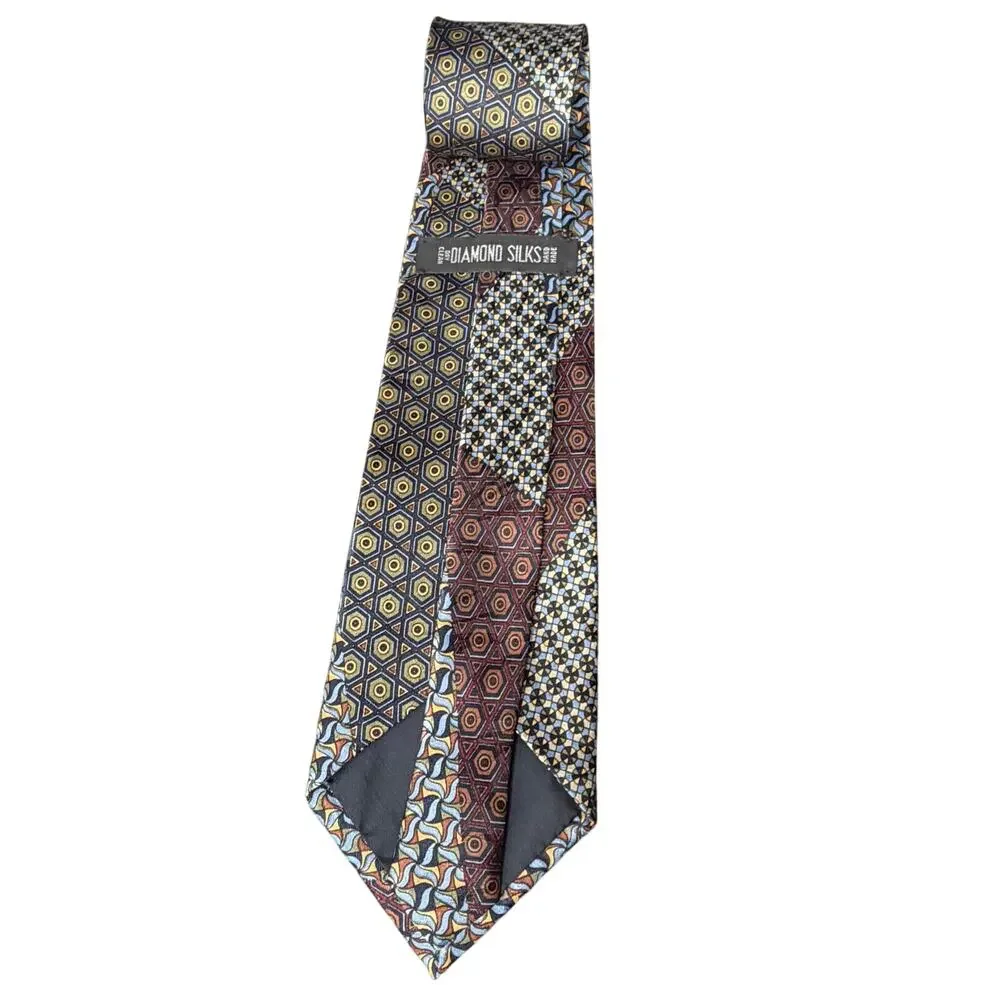 Diamond Silks Hand Made Tie Geometric Patchwork Mosaic Vtg